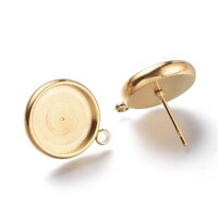 12mm STURDY Bezel & Loop - Gold Plated Stainless Steel Earring Studs & Clutch