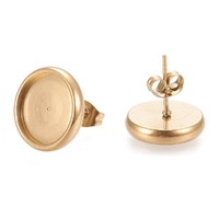 8mm STURDY Bezel Gold Plated Stainless Steel Earring Studs & Clutch