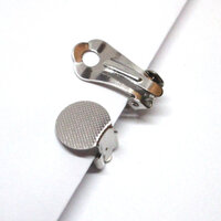 9.5 - 10mm Nickel Free Textured Pad - Clip On Earrings - Brass - Shiny Platinum Silver