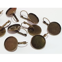 18mm Lever Back Earrings Antique Bronze Bezel Settings