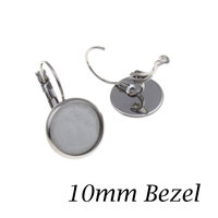 10mm Lever Back Earrings Stainless Steel with Bezel 