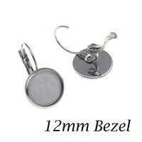 12mm Lever Back Earrings Stainless Steel with Bezel