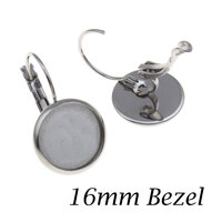 16mm Lever Back Earrings Stainless Steel with Bezel  - Non Tarnish