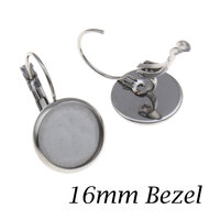 16mm Lever Back Earrings Stainless Steel with Bezel 