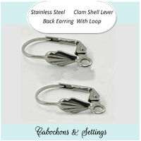 10 x Stainless Steel Clam Shell A Lever Back Earring Hooks With Loop Leverback
