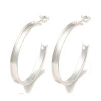 Half Hoop Stud Earrings - C Shape Setting - Silver Plated - 35.5x4mm