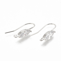 2 x Fancy Silver Clear Cubic Zircona  Ear Wire with Horizontal Loop
