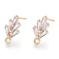 2 x Fancy 18k Gold  Plated  Stud- 5 Clear Cubic Zirconas Earwire - Horizontal Loop