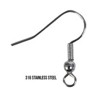 French Ear Wires  316  Surgical Quality Stainless Steel w/ Ball & Coil - Non Tarnish