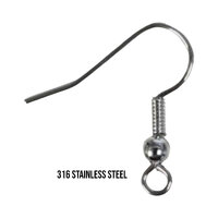 French Ear Wires  316  Surgical Quality Stainless Steel w/ Ball & Coil