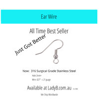 French Ear Wires Surgical Quality Stainless Steel w/ Ball & Coil - 316 Surgical - Non Tarnish