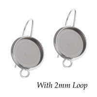 2 x French Ear Wires STST - Bezels - 12mm with 2mm Loop