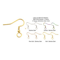 50 x Large Loop Ball & Coil Stainless Steel French Earwires - 4 Colours