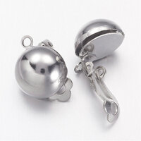 Domed & Drop - 10 x Clip-On Earrings - Platinum Tone - 5 Pair
