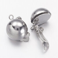10 x Domed Clip On Earrings - Platinum Tone