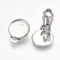 Bezel 12mm Clip On  Earrings - 304 Stainless Steel - Non Tarnish