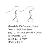 Earwire with Ice Pick Pinch Bail 304 Stainless Steel (Ball and Coil French Earwire) - Non Tarnish