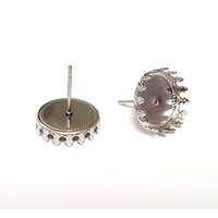 12mm Regal Bezel Earring Studs - Antique Silver with Options