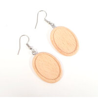 Wood Bezel French Wire Earrings - 25mm x 17mm