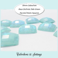 10 x Pale Green Faceted Square Cabochons 18mm