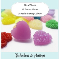 10 x 12.5mm Floral Hearts - Flatback Cabochons