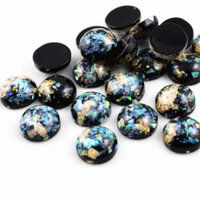 Black Opal & Gold Flatback Dome Cabochons - 8mm,10mm,12mm