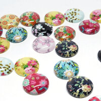 Harper - 5 Pairs of Floral Glass Cabochons 14mm, 16mm
