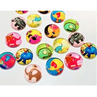 Cute Elephants - 5 Pairs of Glass Cabochons 10mm