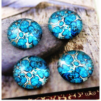 Blue Blooms - 10 x Glass Cabochons 12mm