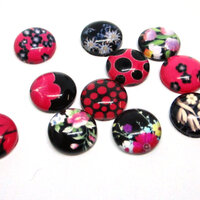Carmine Nights - 10 x Glass Cabochons 12mm