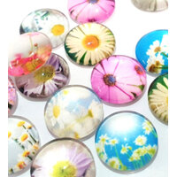 Floral Daisies - 10 x Glass Cabochons 12mm