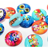 Owl Party - 10 x Glass Cabochons 12mm