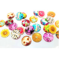 Eclectic Flowers - 5  Pairs of Glass Cabochons 8mm