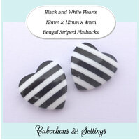 10 x 12mm Heart Cabochons  - Bengal Stripe