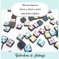 10 x 10mm Luna Nova Flowery Square Cabochons
