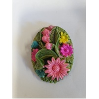 2 x Secret Garden Cabochons Resin Flatback Flowers Retro Style 30mm x 40mm