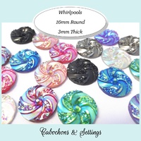 10 x 16mm Whirlpools - Flatback Cabochons