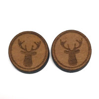 2 x Stag Deer Cabochons - 15mm x 3mm Myrtle Timber - 1 Pair