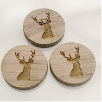 10 x Stag Deer Cabochons - 15mm x 3mm Walnut Veneer - 5 Pair
