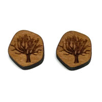 2 x 12mm Cabochons - 1 Pair - Tree in Pentagon