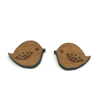 2 x Chunky Bird Cabochons - 17mm x 11mm Timber - 1 Pair