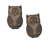 2 x Little Owl Cabochons - 15mm  x 10mm Timber - 1 Pair