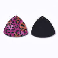 2 x 25mm Purple Shades Rounded Triangle Pendant on Cellulose Leopard Texture
