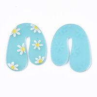 2 x 45mm Daisy on Sky Blue Cellulose  Rainbow Shape