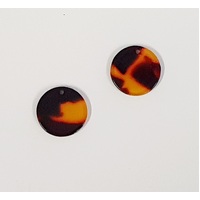 2 x 14mm Round - Cellulose Pendants - Tortoiseshell