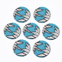 2 x 45mm Leaves on  Blue Cellulose  Round Earring Pendants (One Pair)