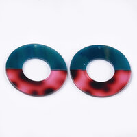 2 x 45mm Deep Blue  with Pink Donut  Resin Pendants