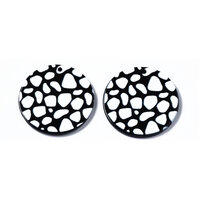 2 x 27.5mm Black & White Cow Print Pendant with Texture