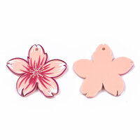 2 x 36.5mm Flowers Pendant on Pink with  Raised Texture One Pair