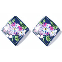 2 x 44mm Floral Printed Flower on Slate Blue Diamond  Pendant Texture